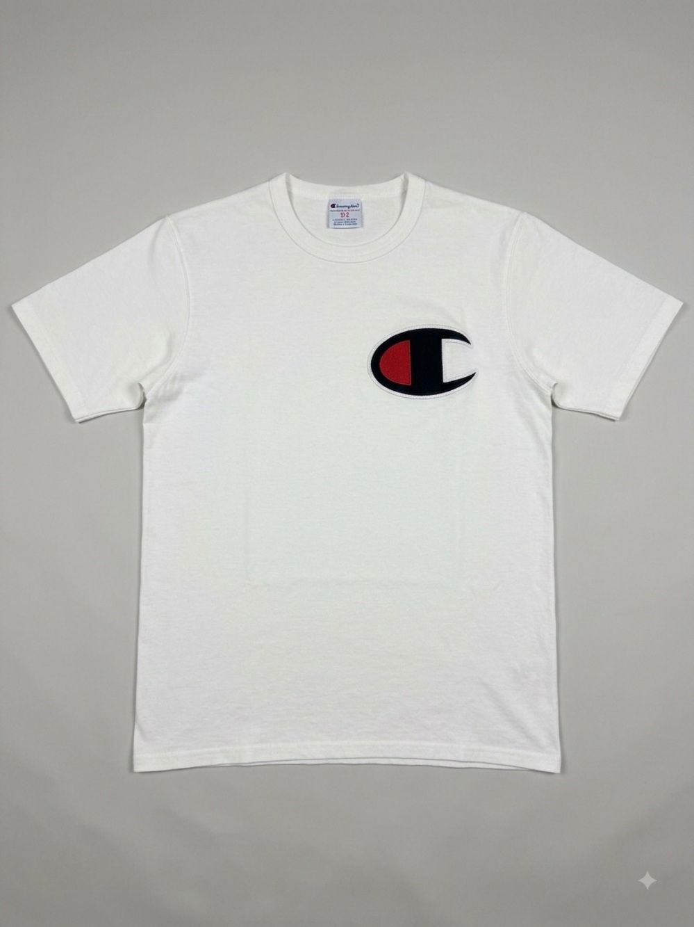 Champion White T-Shirt with Black and Red Crest Logo